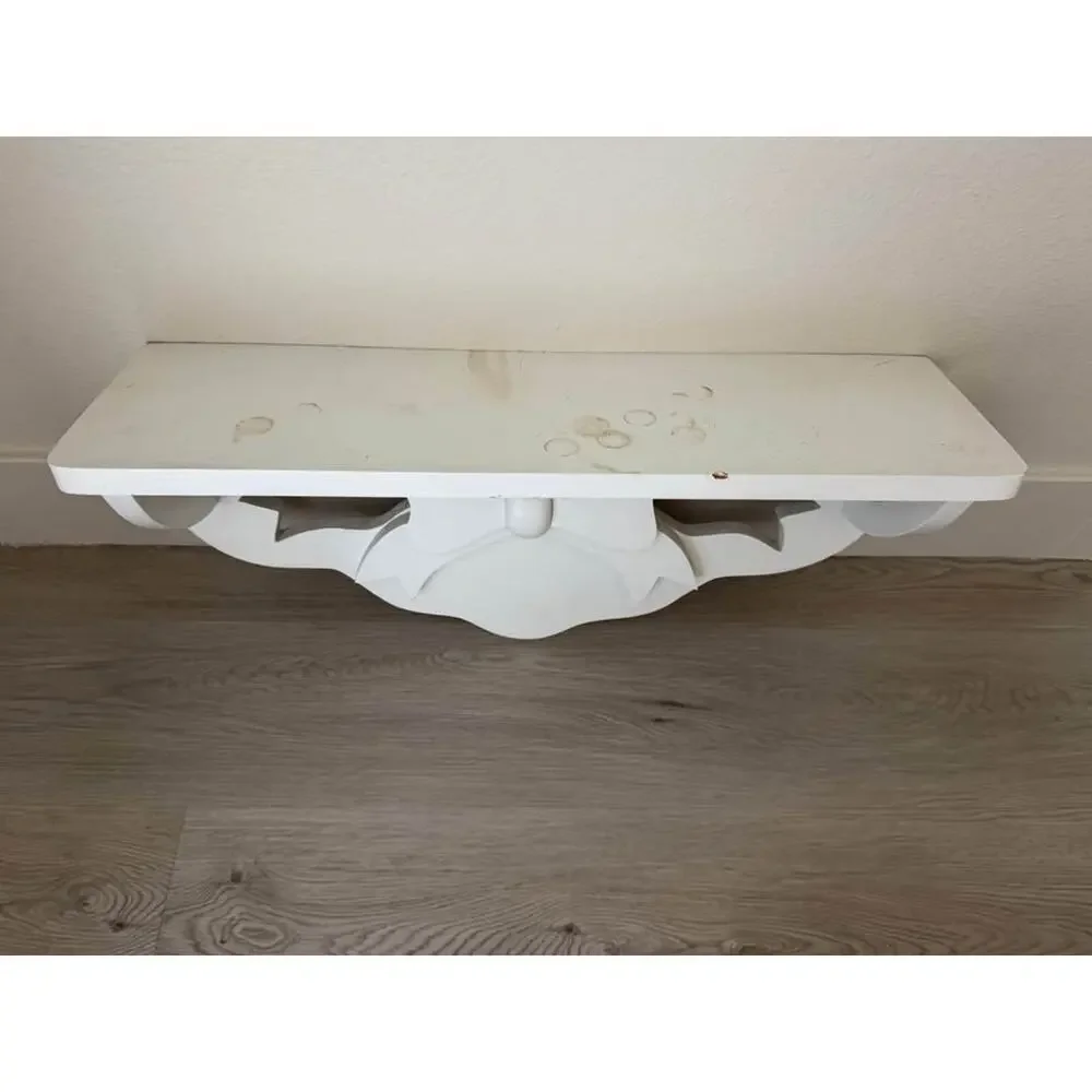 Vintage 90s White Painted Wood Bow Shelf
